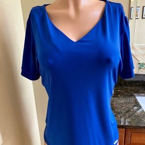Calvin Klein Solid Blue Top Sleeve Detail Size L